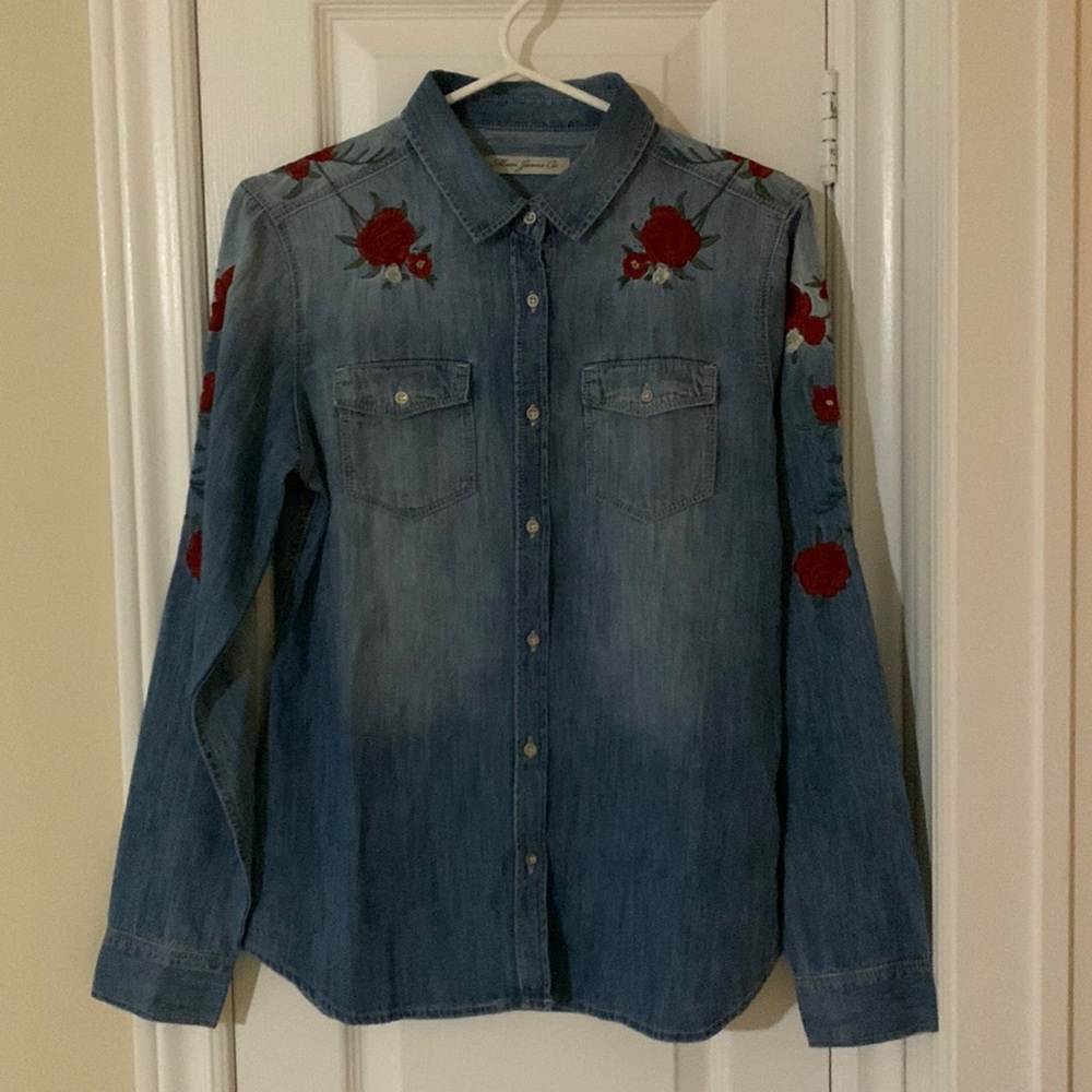 Rose denim button down shirt